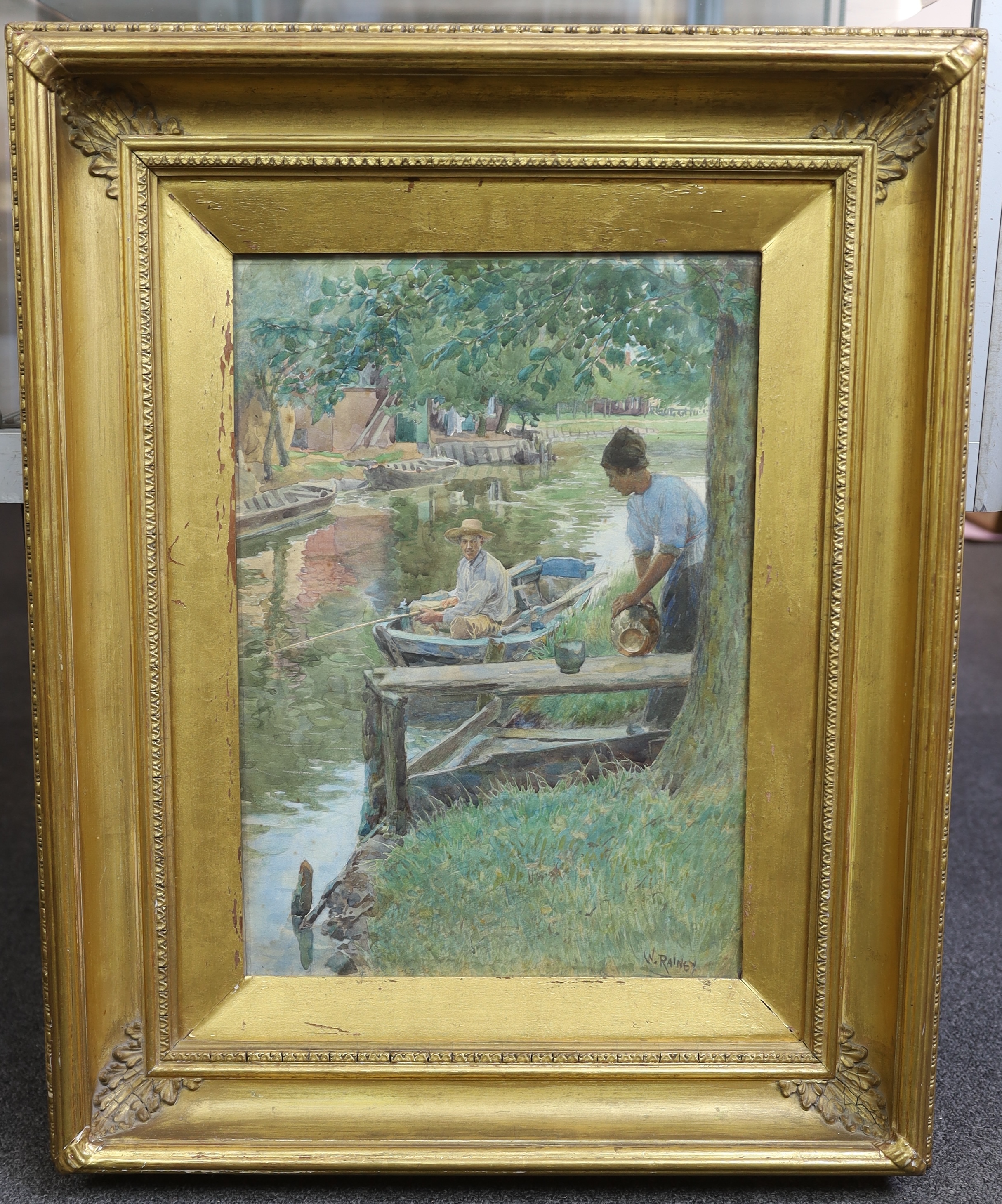 William Rainey (1852-1936), watercolour, 'On the riverbank', signed, 40 x 28.5cm